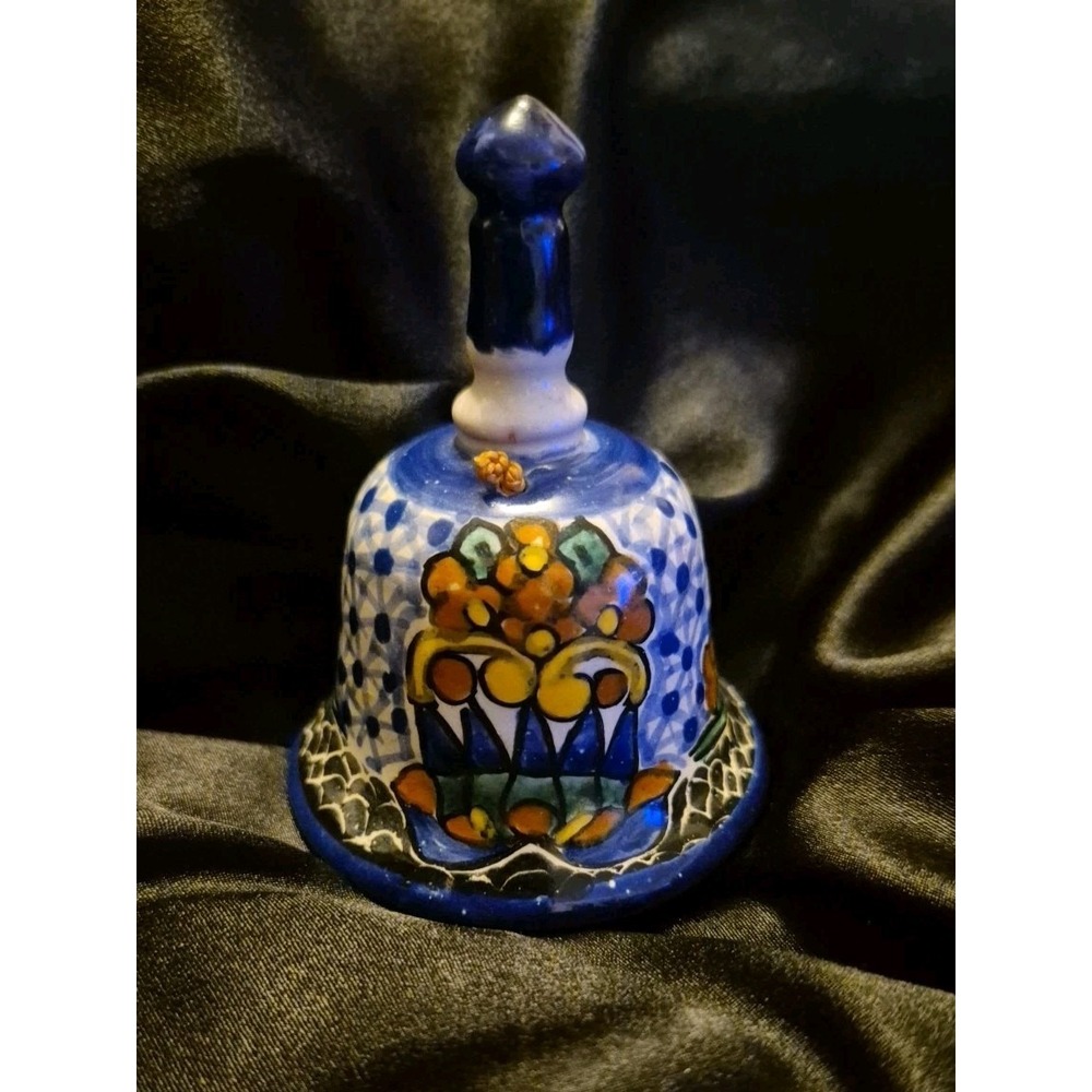 Vintage Beautiful Hand‎ Painted Bell Terracotta Glazed Pottery Mexican